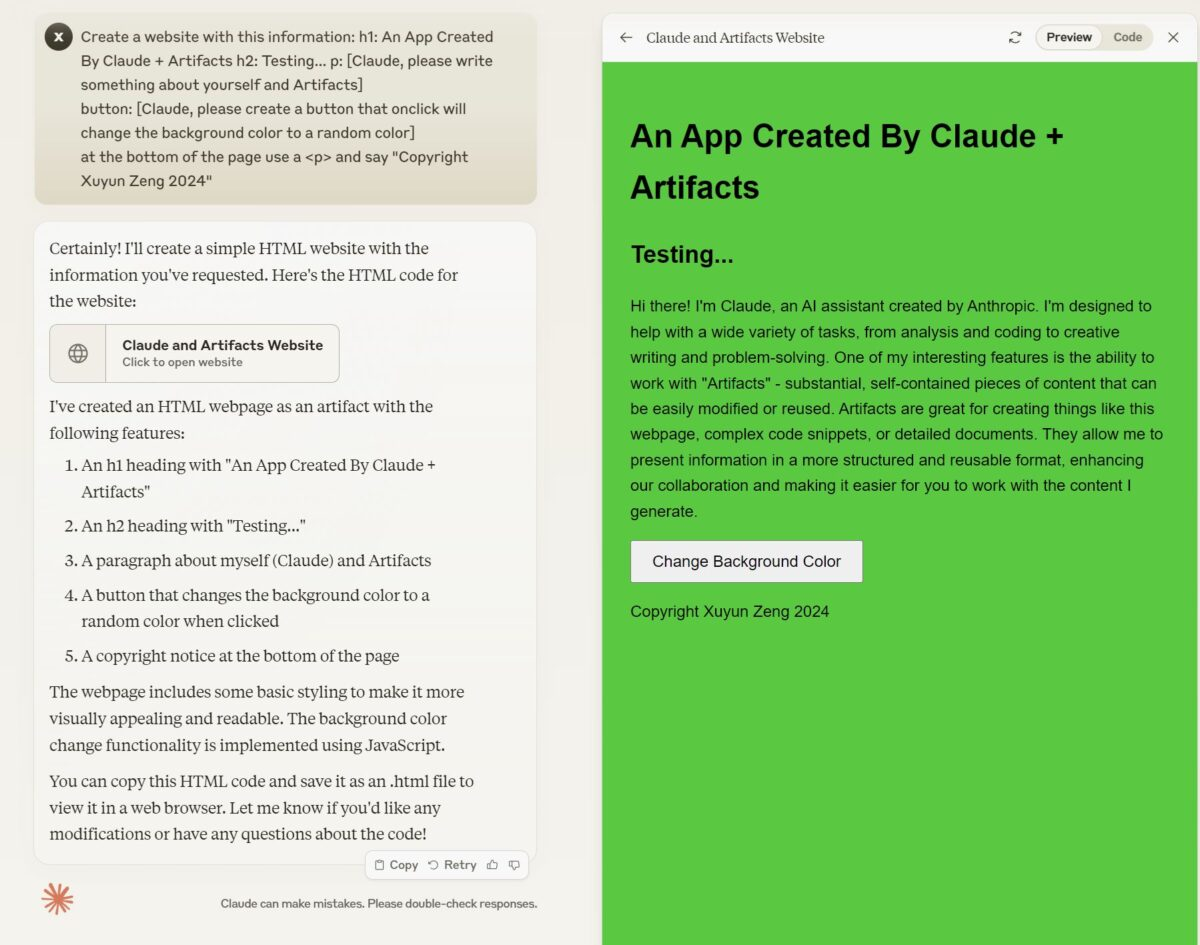 Новая функция Artifacts для динамических объектов в Claude 3.5 Sonnet Artifacts в Claude 3.5 Sonnet