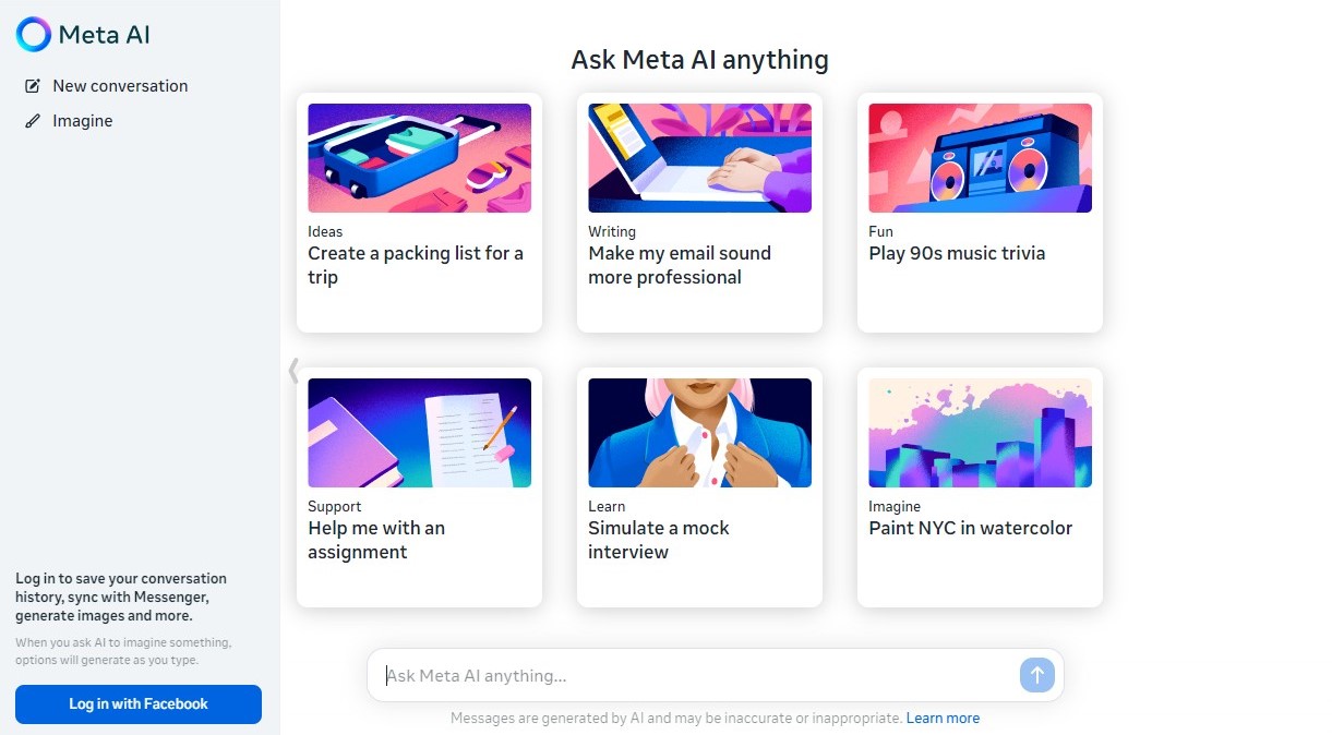 Интерфейс Meta* AI в браузере